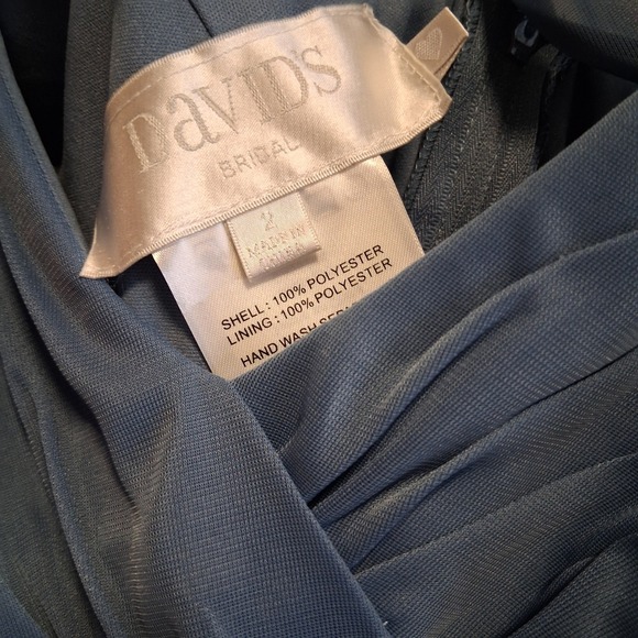 NWT $199 Davids Bridal Blue Steel Long Mesh Gown With Cowl V Neck Size 2 - Picture 4 of 6
